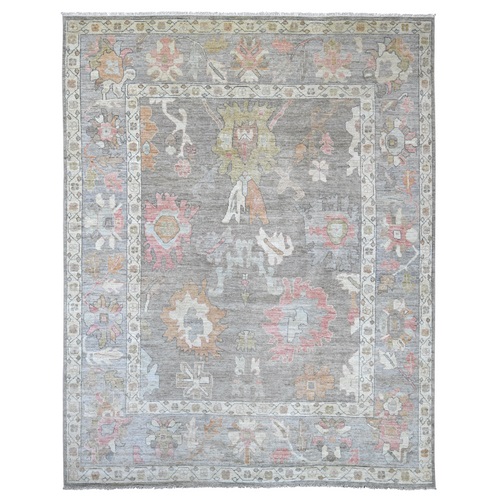 Beaver Brown, Afghan Angora Oushak with Large Leaf Design, Hand Knotted, 100% Wool, Vegetable Dyes, Oriental 
