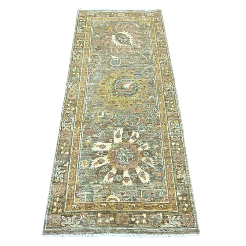 Sage Green, Ziegler Mahal Design, High Mountain Wool, Hand Knotted, Densely Woven, Runner, Oriental 
