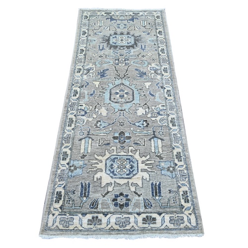 Spanish Gray, Peshawar with Heriz All Over Design, Densely Woven, Hand Knotted, High Mountain Wool, Runner, Oriental 