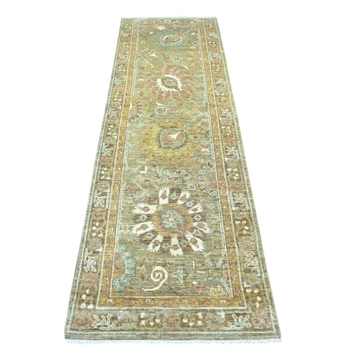 Almond Brown, Peshawar with Large Leaf Design, Hand Knotted, Vegetable Dyes, High Mountain Wool, Runner, Oriental 