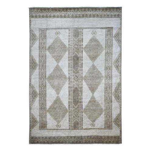 Ivory and Brown, Moroccan Berber Influence with Geometric Pattern, High Mountain Wool, Denser Weave, Hand Knotted, Oriental 