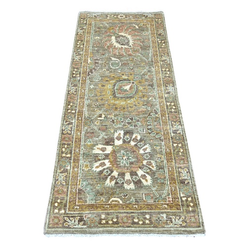 Sage Green, Ziegler Mahal Design, High Mountain Wool, Hand Knotted, Densely Woven, Runner, Oriental 