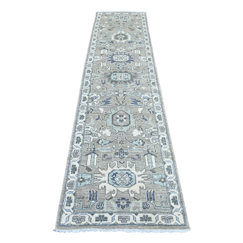 Spanish Gray, Peshawar with Heriz All Over Design, Hand Knotted, High Mountain Wool, Densely Woven, Runner, Oriental 