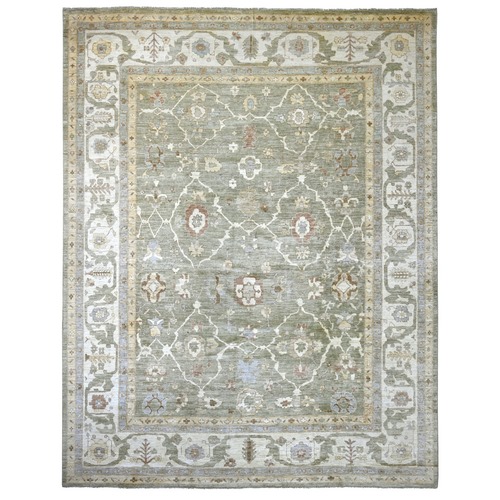 Sage Green, Peshawar with Mahal All Over Design, Soft Wool, Vegetable Dyes, Hand Knotted, Densely Woven, XL, Oversized, Oriental 