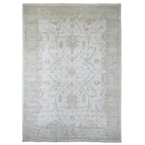 Light Gray, Afghan Angora Oushak with All Over Vines Design, Hand Knotted, 100% Wool, Vegetable Dyes, Oriental 