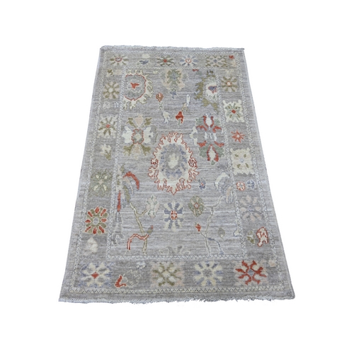 Spanish Gray, Afghan Angora Oushak with All Over Leaf Design, Hand Knotted, 100% Wool, Vegetable Dyes, Oriental 
