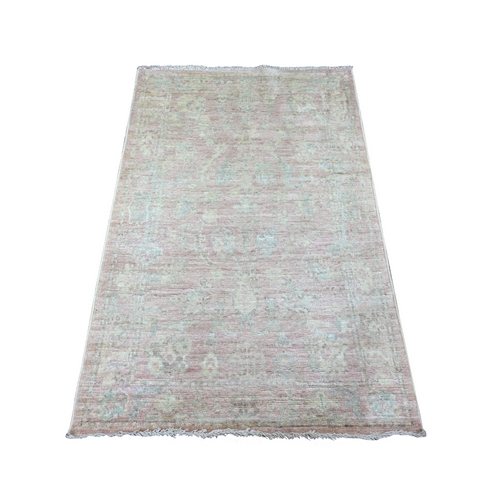 Faded Pink, Afghan Angora Oushak with All Over Leaf Design, Hand Knotted, 100% Wool, Vegetable Dyes, Oriental 