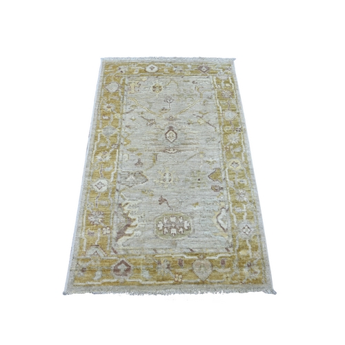 Oyster Gray, Afghan Angora Oushak with All Over Leaf Design, Hand Knotted, 100% Wool, Vegetable Dyes, Oriental 