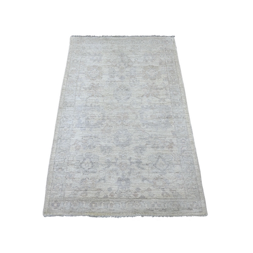 Smoke White, Afghan Angora Oushak with Faded Out Leaf Design, Hand Knotted, 100% Wool, Vegetable Dyes, Oriental 