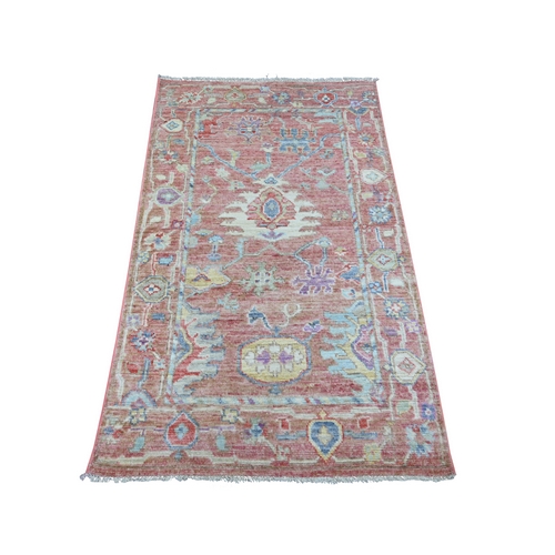 Rose Pink, Afghan Angora Oushak with All Over Leaf Design, Hand Knotted, 100% Wool, Vegetable Dyes, Oriental 