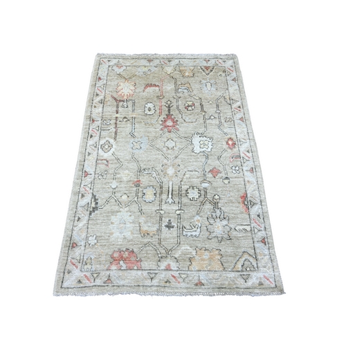 Stone Gray, Afghan Angora Oushak with All Over Vines Design, Hand Knotted, 100% Wool, Natural Dyes, Oriental 