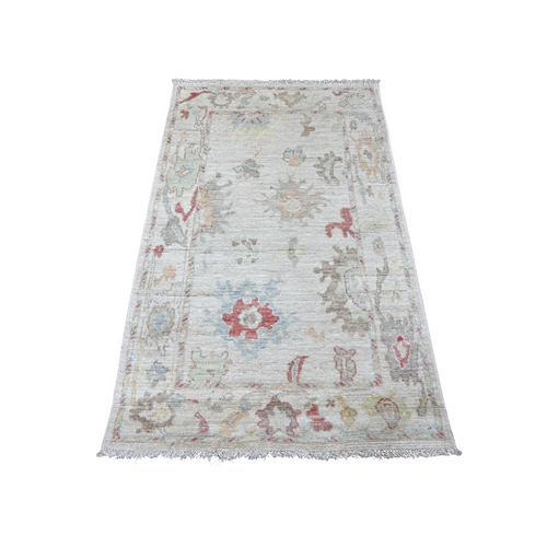 Light Gray, Afghan Angora Oushak with All Over Leaf Design, Hand Knotted, 100% Wool, Vegetable Dyes, Oriental 