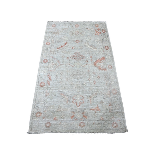 Medium Gray, Afghan Angora Oushak with All Over Leaf Design, Hand Knotted, 100% Wool, Vegetable Dyes, Oriental 