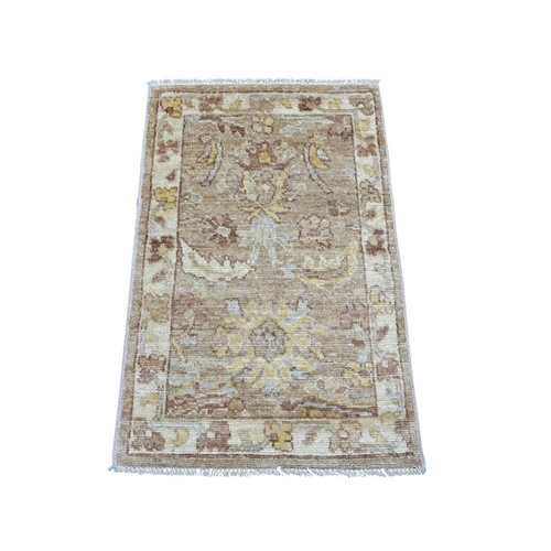 Light Brown, Afghan Angora Oushak with All Over Leaf Design, Hand Knotted, 100% Wool, Vegetable Dyes, Mat, Sample, Oriental 