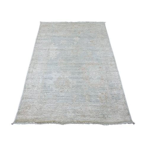 Beau Blue, Afghan Angora Oushak with Faded Out Leaf Design, Hand Knotted, 100% Wool, Natural Dyes, Oriental 