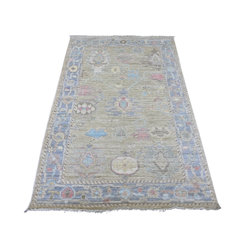 Artichoke Green, Afghan Angora Oushak with All Over Leaf Design, Hand Knotted, 100% Wool, Vegetable Dyes, Oriental 