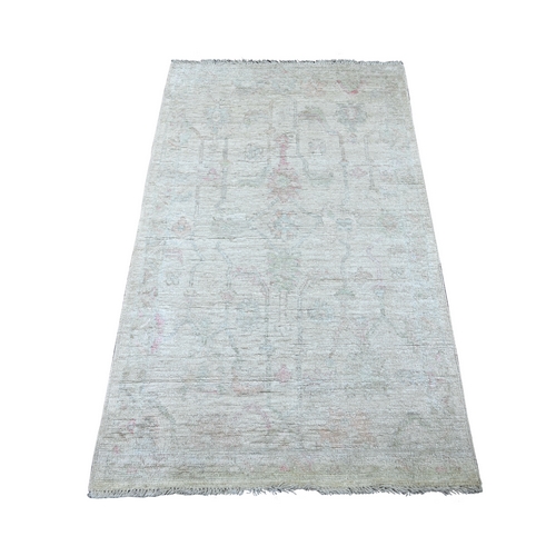 Light Gray, Afghan Angora Oushak with All Over Vines Design, Hand Knotted, 100% Wool, Natural Dyes, Oriental 