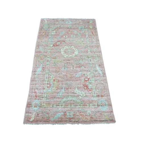 Pastel Pink, Hand Knotted, Afghan Angora Oushak with All Over Leaf Design, 100% Wool, Vegetable Dyes, Oriental 