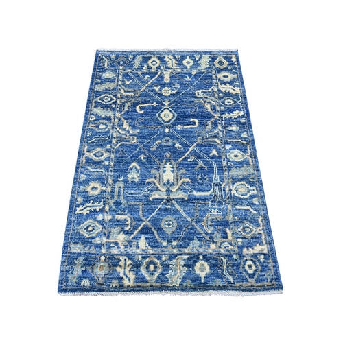 Bayern Blue, Afghan Angora Oushak with All Over Design, Hand Knotted, 100% Wool, Vegetable Dyes, Oriental 