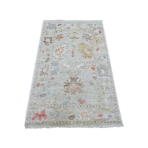 Medium Gray, Afghan Angora Oushak with All Over Leaf Design, Hand Knotted, 100% Wool, Vegetable Dyes, Oriental 
