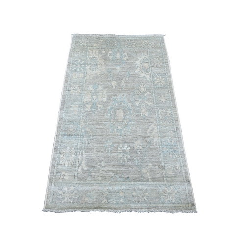 Fossil Gray, Afghan Angora Oushak with All Over Leaf Design, Hand Knotted, 100% Wool, Vegetable Dyes, Oriental 