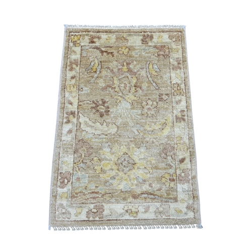 Light Brown, Afghan Angora Oushak with All Over Leaf Design, Hand Knotted, 100% Wool, Vegetable Dyes, Mat, Sample, Oriental 