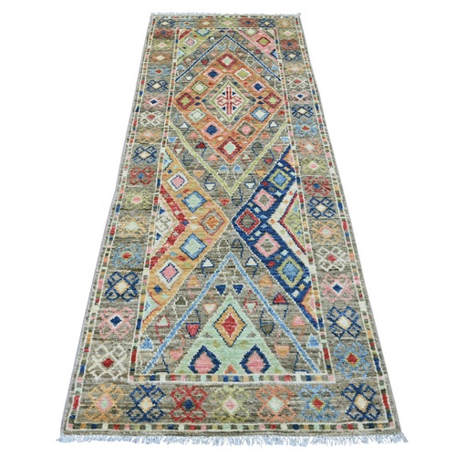 Dim Gray, Anatolian Village Inspired Geometric Design, Hand Knotted, Pure Wool, Vegetable Dyes, Runner, Oriental 
