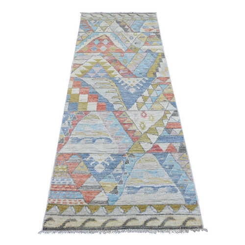 Colorful, Hand Knotted, Anatolian Village Inspired with Patch Work Design, Natural Dyes, Denser Weave, Soft and Velvety Wool, Runner, Oriental 