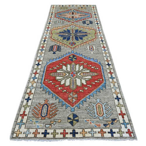 Spanish Gray, Anatolian Village Inspired Design with Large Medallions, Hand Knotted, 100% Wool, Vegetable Dyes, Wide Runner, Oriental 