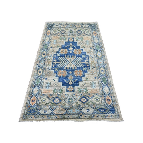 Light Brown, Anatolian Village Inspired Design with Geometric Medallion, Hand Knotted, Pure Wool, Vegetable Dyes, Oriental 