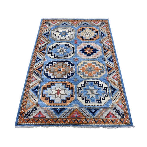 Maya Blue, Afghan Ersari with Elephant Feet Design, Hand Knotted, Natural Dyes, Pure Wool, Oriental 
