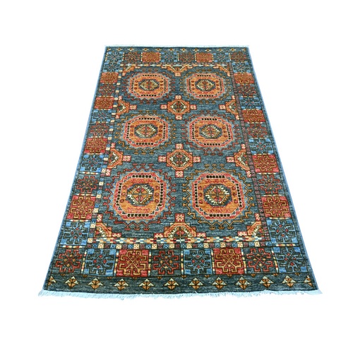 Sonic Gray, Hand Knotted, Afghan Ersari with Elephant Feet Design, Vegetable Dyes, Pure Wool, Oriental 