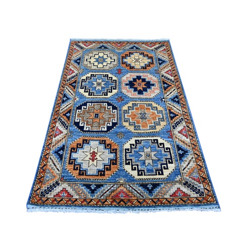 Maya Blue, Afghan Ersari with Elephant Feet Design, Hand Knotted, Natural Dyes, Pure Wool, Oriental 