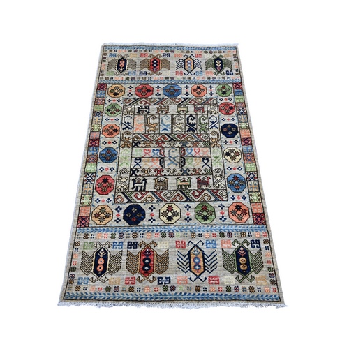 Cloud Gray, Afghan Ersari with Hutchlu Design, Reimagined, Vegetable Dyes, Hand Knotted, Denser Weave, Soft Wool, Oriental 