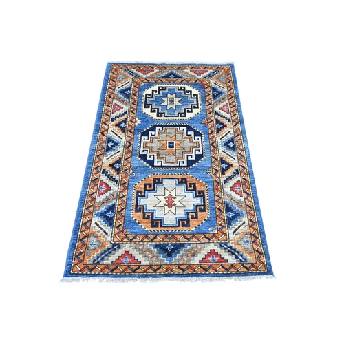 Maya Blue, Hand Knotted, Afghan Ersari with Elephant Feet Design, Natural Dyes, Pure Wool, Oriental 