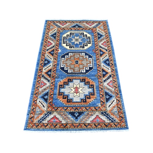 Maya Blue, Afghan Ersari with Elephant Feet Design, Hand Knotted, Vegetable Dyes, Pure Wool, Oriental 