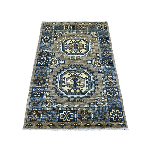Fossil Gray, Hand Knotted, Afghan Ersari with Elephant Feet Design, Vegetable Dyes, Pure Wool, Oriental 