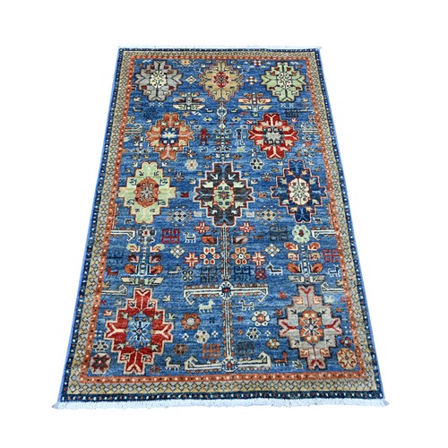 Bayern Blue, Afghan Ersari with Turkish Knot, Caucasian Design Revival, Hand Knotted, Soft Wool, Vegetable Dyes, Densely Woven, Oriental 