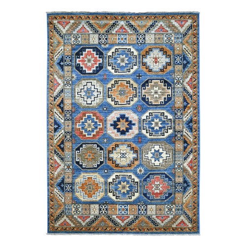 Maya Blue, Afghan Ersari with Elephant Feet Design, Hand Knotted, Denser Weave, Natural Dyes, Pure Wool, Oriental 