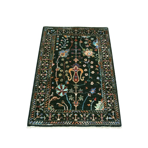 Midnight Black, Hand Knotted, Soft Wool, Vegetable Dyes, Afghan Sultani with All Over Floral Pattern, Denser Weave, Sample, Mat, Oriental 