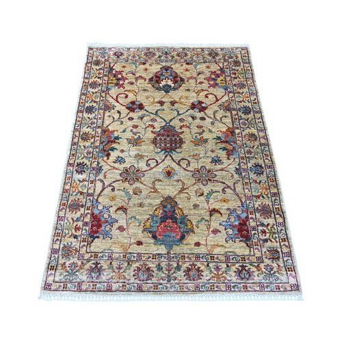 Linen White, Afghan Sultani with Pomegranate Design, Soft Wool, Hand Knotted, Vegetable Dyes, Denser Weave, Oriental Rug
 