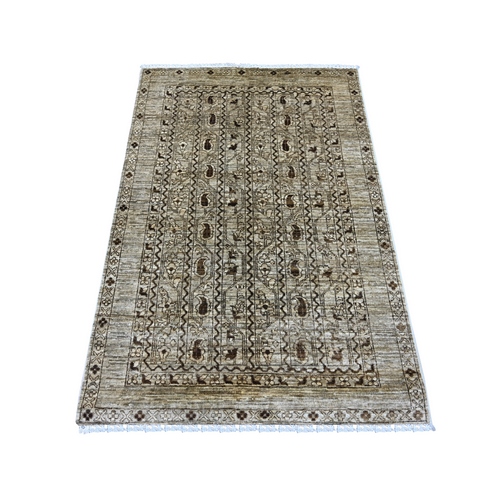 Light Brown, Soft Colors Shawl Design with Paisleys, Denser Weave, Pure Wool, Hand Knotted, Oriental 