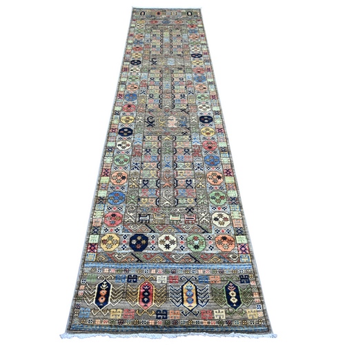 Stone Gray, Afghan Ersari with Hutchlu Design, Reimagined, Vegetable Dyes, Hand Knotted, Denser Weave, Soft Wool, Runner, Oriental 