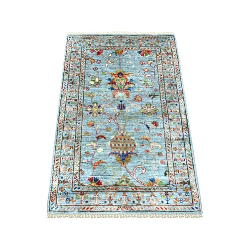 Light Blue, Denser Weave, Soft Wool, Hand Knotted, Vegetable Dyes, Afghan Sultani with Pomegranate Design, Sample, Mat, Oriental 
