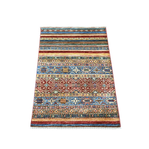 Colorful, Vegetable Dyes, Natural Wool, Hand Knotted, Afghan Super Kazak with Khorjin Design, Sample, Mat, Oriental 