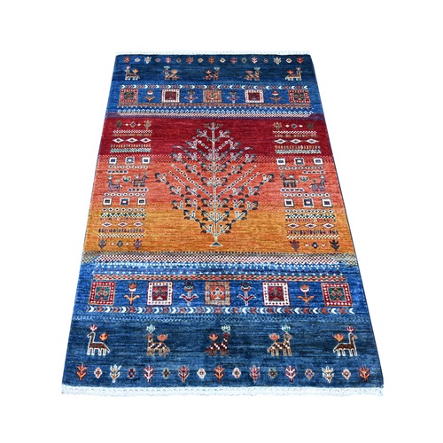 Navy Blue, Fine Kashkuli Gabbeh with Small Animal Figurines, Hand Knotted, Natural Wool, Vegetable Dyes, Oriental 