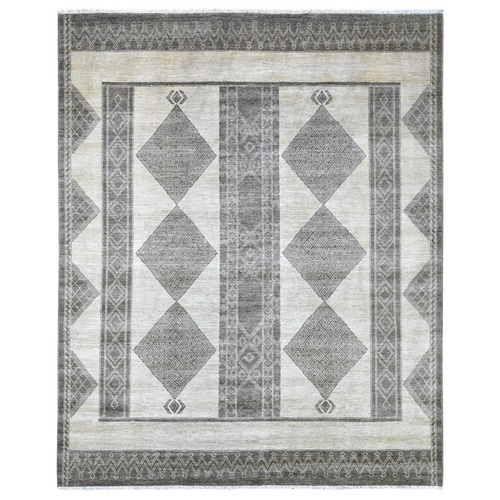 Ivory and Brown, Moroccan Berber Influence with Geometric Pattern, High Mountain Wool, Denser Weave, Hand Knotted, Oriental 