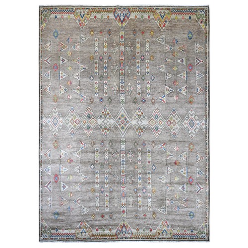 Stone Gray, Moroccan Berber Influence with Geometric Pattern, Hand Knotted, High Mountain Wool, Denser Weave, Oriental 