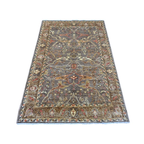Beaver Brown, Peshawar with Bijar Garus Design, Hand Knotted, 100% Wool, Vegetable Dyes, Densely Woven, Oriental 