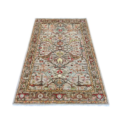 Light Brown, Peshawar with Bijar Garus Design, Hand Knotted, Vegetable Dyes, Densely Woven, 100% Wool, Oriental 